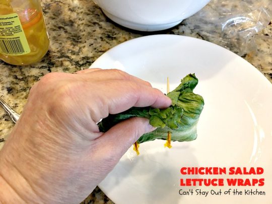 Chicken Salad Lettuce Wraps | Can't Stay Out of the Kitchen | this is my favorite way to eat #chickensalad. Much lower calorie & the flavors are amazing. Terrific for #lunch. #chicken #wraps #glutenfree
