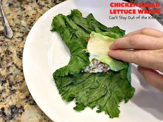 Chicken Salad Lettuce Wraps | Can't Stay Out of the Kitchen | this is my favorite way to eat #chickensalad. Much lower calorie & the flavors are amazing. Terrific for #lunch. #chicken #wraps #glutenfree