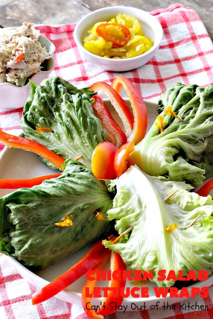 Chicken Salad Lettuce Wraps | Can't Stay Out of the Kitchen | this is my favorite way to eat #chickensalad. Much lower calorie & the flavors are amazing. Terrific for #lunch. #chicken #wraps #glutenfree 