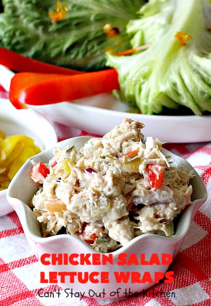 Chicken Salad Lettuce Wraps | Can't Stay Out of the Kitchen | this is my favorite way to eat #chickensalad. Much lower calorie & the flavors are amazing. Terrific for #lunch. #chicken #wraps #glutenfree 