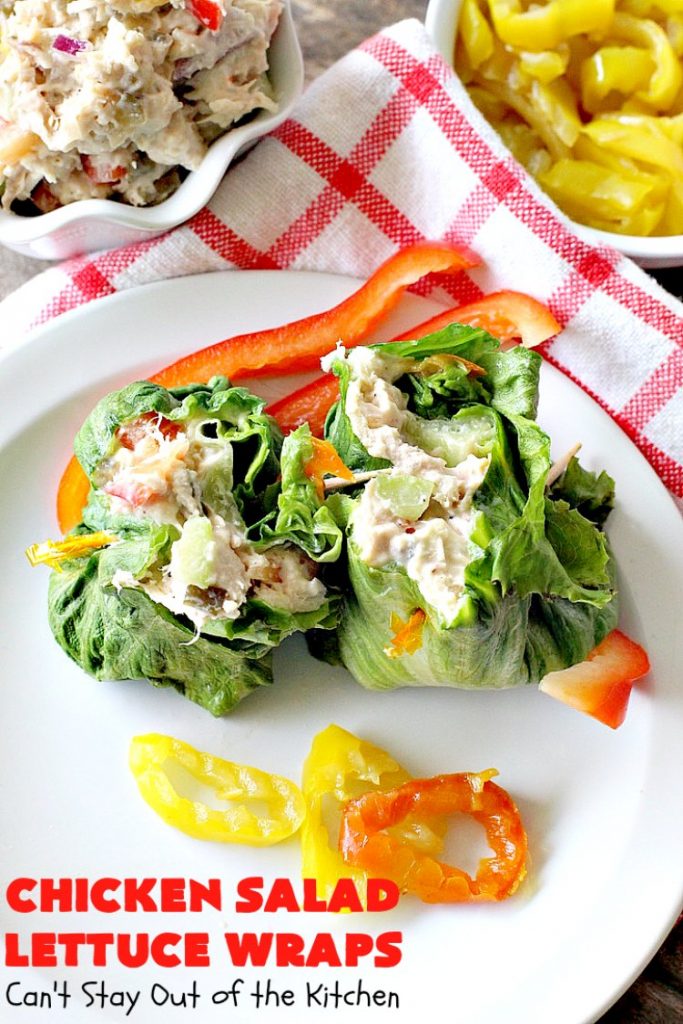 Chicken Salad Lettuce Wraps | Can't Stay Out of the Kitchen | this is my favorite way to eat #chickensalad. Much lower calorie & the flavors are amazing. Terrific for #lunch. #chicken #wraps #glutenfree