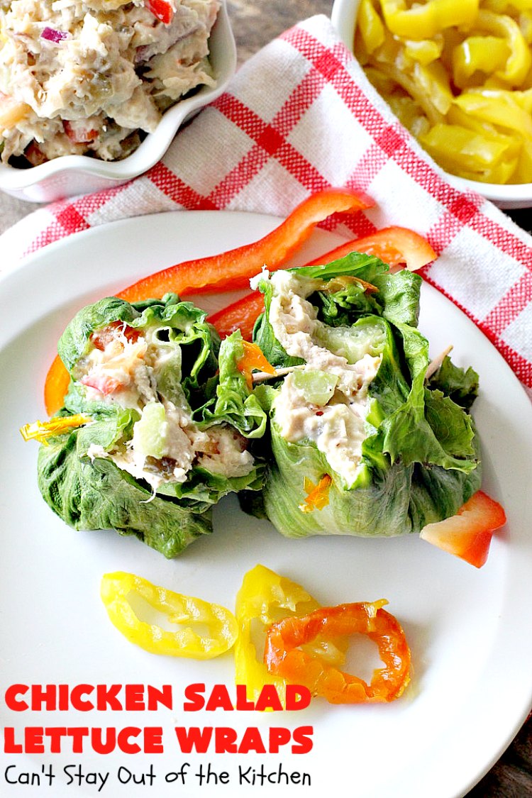 Chicken Salad Lettuce Wraps | Can't Stay Out of the Kitchen | this is my favorite way to eat #chickensalad. Much lower calorie & the flavors are amazing. Terrific for #lunch. #chicken #wraps #glutenfree