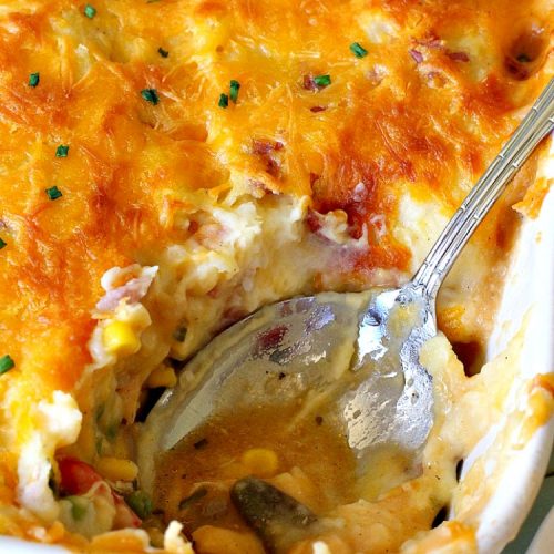 Chicken Shepherd's Pie | Can't Stay Out of the Kitchen | this #chicken version of #ShepherdsPie is spectacular. You'll never want to try another #recipe after sinking your teeth into this fantastic entree. #carrots #corn #peas #GreenBeans #GlutenFree #ChickenShepherdsPie