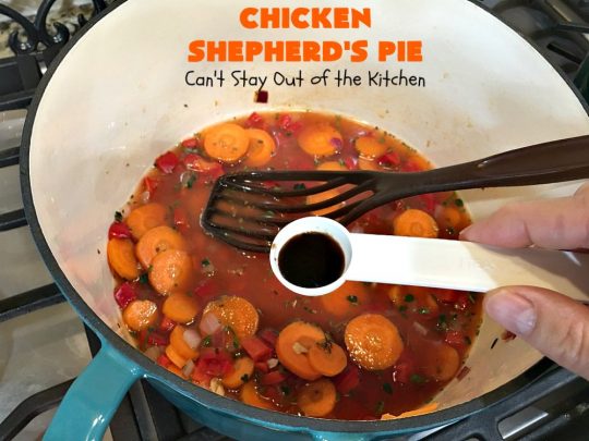 Chicken Shepherd's Pie | Can't Stay Out of the Kitchen | this #chicken version of #ShepherdsPie is spectacular. You'll never want to try another #recipe after sinking your teeth into this fantastic entree. #carrots #corn #peas #GreenBeans #GlutenFree #ChickenShepherdsPie
