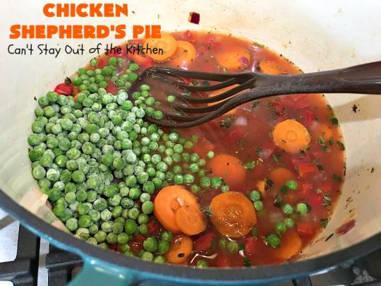 Chicken Shepherd's Pie | Can't Stay Out of the Kitchen | this #chicken version of #ShepherdsPie is spectacular. You'll never want to try another #recipe after sinking your teeth into this fantastic entree. #carrots #corn #peas #GreenBeans #GlutenFree #ChickenShepherdsPie