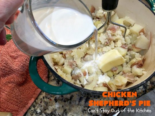 Chicken Shepherd's Pie | Can't Stay Out of the Kitchen | this #chicken version of #ShepherdsPie is spectacular. You'll never want to try another #recipe after sinking your teeth into this fantastic entree. #carrots #corn #peas #GreenBeans #GlutenFree #ChickenShepherdsPie