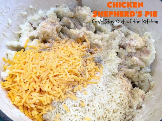 Chicken Shepherd's Pie | Can't Stay Out of the Kitchen | this #chicken version of #ShepherdsPie is spectacular. You'll never want to try another #recipe after sinking your teeth into this fantastic entree. #carrots #corn #peas #GreenBeans #GlutenFree #ChickenShepherdsPie