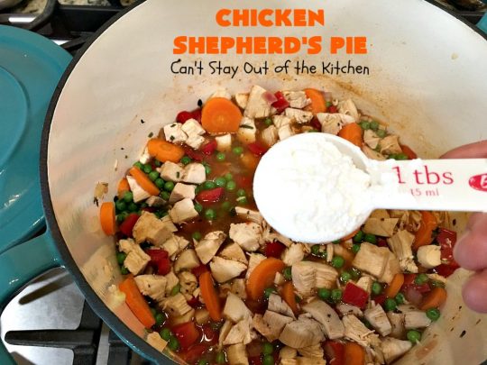 Chicken Shepherd's Pie | Can't Stay Out of the Kitchen | this #chicken version of #ShepherdsPie is spectacular. You'll never want to try another #recipe after sinking your teeth into this fantastic entree. #carrots #corn #peas #GreenBeans #GlutenFree #ChickenShepherdsPie