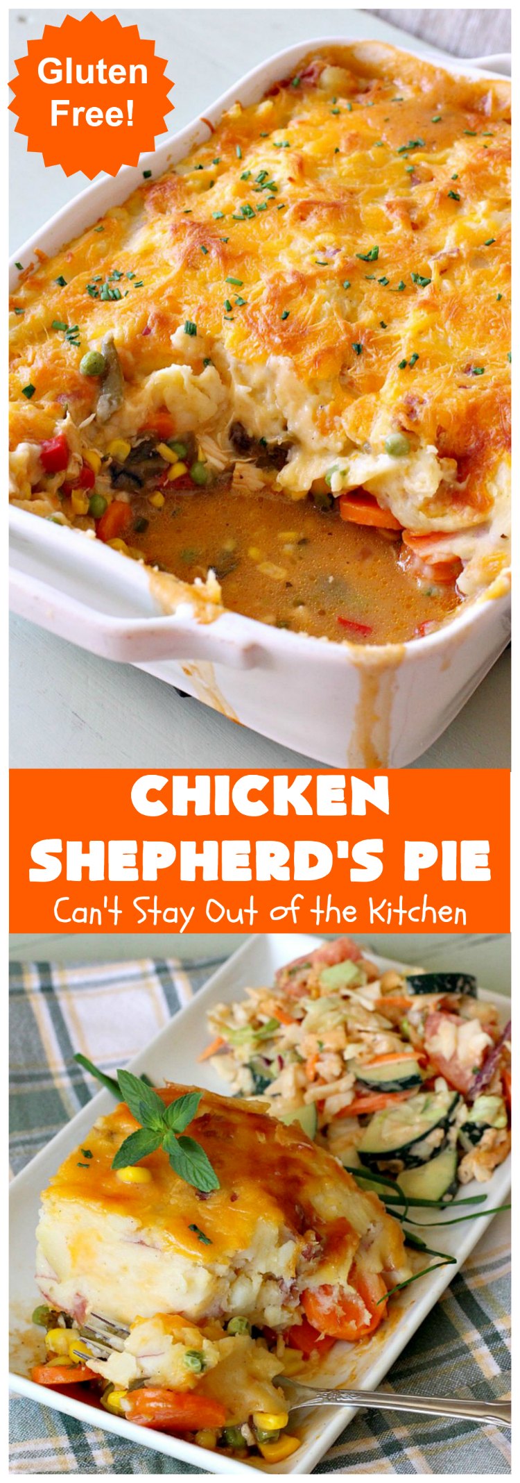 Chicken Shepherd's Pie | Can't Stay Out of the Kitchen | this #chicken version of #ShepherdsPie is spectacular. You'll never want to try another #recipe after sinking your teeth into this fantastic entree. #carrots #corn #peas #GreenBeans #GlutenFree #ChickenShepherdsPie