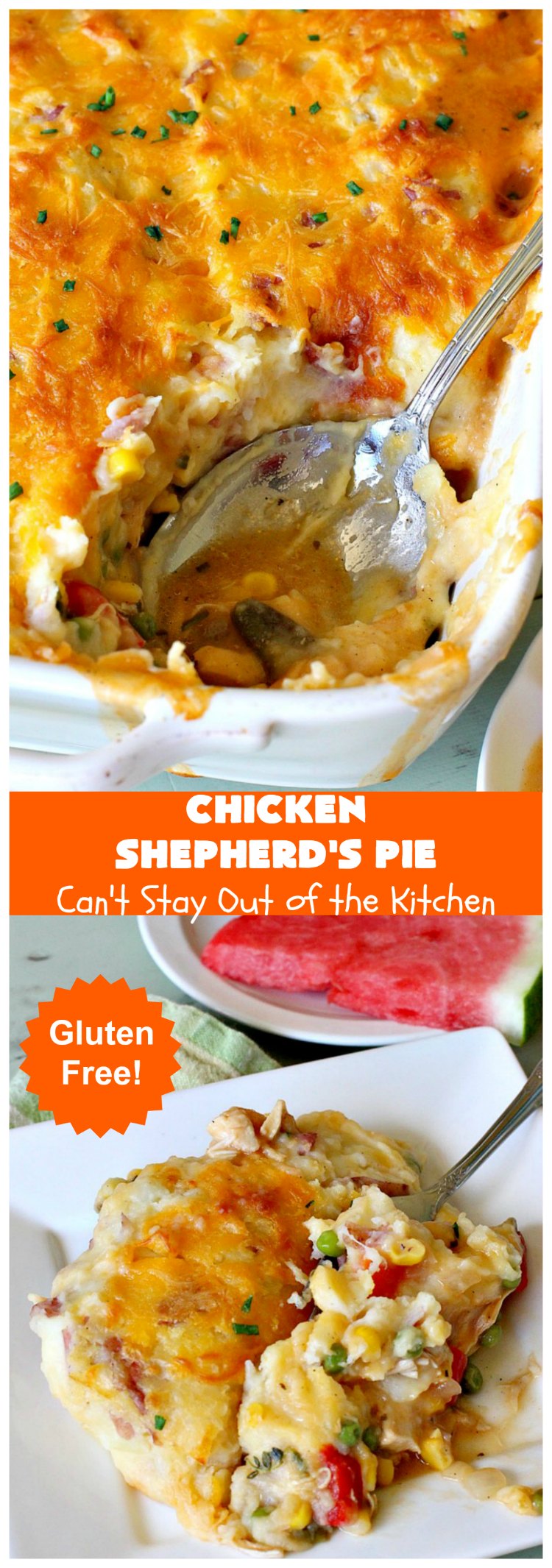 Chicken Shepherd's Pie | Can't Stay Out of the Kitchen | this #chicken version of #ShepherdsPie is spectacular. You'll never want to try another #recipe after sinking your teeth into this fantastic entree. #carrots #corn #peas #GreenBeans #GlutenFree #ChickenShepherdsPie
