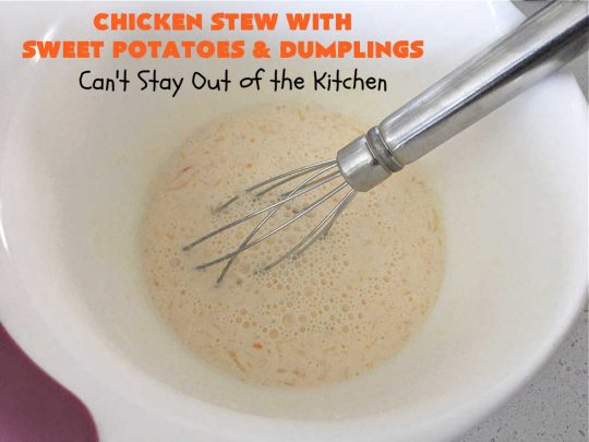 Chicken Stew with Sweet Potatoes and Dumplings | Can't Stay Out of the Kitchen | this delightful #ChickenStew is one of the best comfort food #recipes ever. #SweetPotatoes & #MixedVegetables are complemented with some of the most irresistible #dumplings. It's a great main dish for family or company dinners. #ChickenStewWithSweetPotatoesAndDumplings