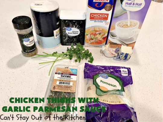 Chicken Thighs with Garlic Parmesan Sauce | Can't Stay Out of the Kitchen | this easy #chicken entree can be whipped up in just over 30 minutes. It's great for weeknight dinners when you're on the run. The #Garlic #Parmesan sauce is mouthwatering and the chicken is seasoned wonderfully. Great for company dinners too. #ChickenThighs #GarlicParmesanSauce #ParmesanCheese #ChickenThighsWithGarlicParmesanSauce
