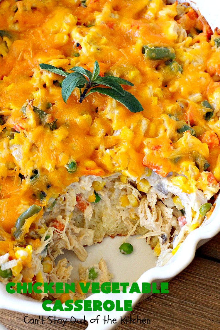 Chicken Vegetable Casserole | Can't Stay Out of the Kitchen | this #chicken #casserole is a delicious one-dish meal for busy week night dinners. We found it sumptuous as well as economical! Great way to use up leftover #RotisserieChicken too. #ChickenCasserole #ChickenVegetableCasserole #CheddarCheese #MixedVegetables