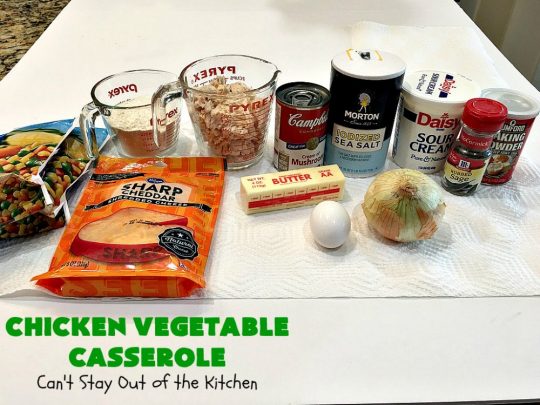 Chicken Vegetable Casserole | Can't Stay Out of the Kitchen | this #chicken #casserole is a delicious one-dish meal for busy week night dinners. We found it sumptuous as well as economical! Great way to use up leftover #RotisserieChicken too. #ChickenCasserole #ChickenVegetableCasserole #CheddarCheese #MixedVegetables
