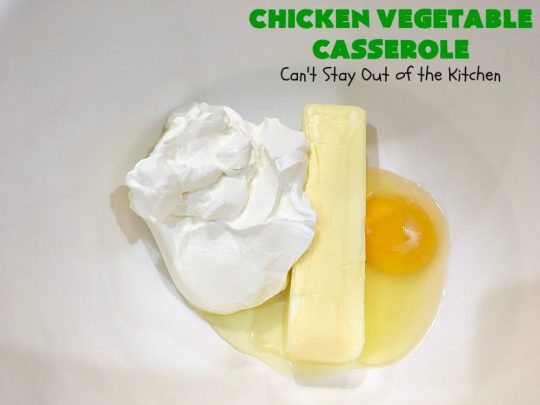 Chicken Vegetable Casserole | Can't Stay Out of the Kitchen | this #chicken #casserole is a delicious one-dish meal for busy week night dinners. We found it sumptuous as well as economical! Great way to use up leftover #RotisserieChicken too. #ChickenCasserole #ChickenVegetableCasserole #CheddarCheese #MixedVegetables