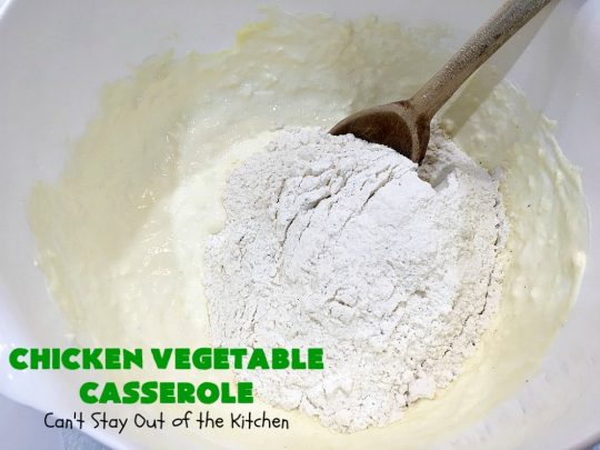 Chicken Vegetable Casserole | Can't Stay Out of the Kitchen | this #chicken #casserole is a delicious one-dish meal for busy week night dinners. We found it sumptuous as well as economical! Great way to use up leftover #RotisserieChicken too. #ChickenCasserole #ChickenVegetableCasserole #CheddarCheese #MixedVegetables