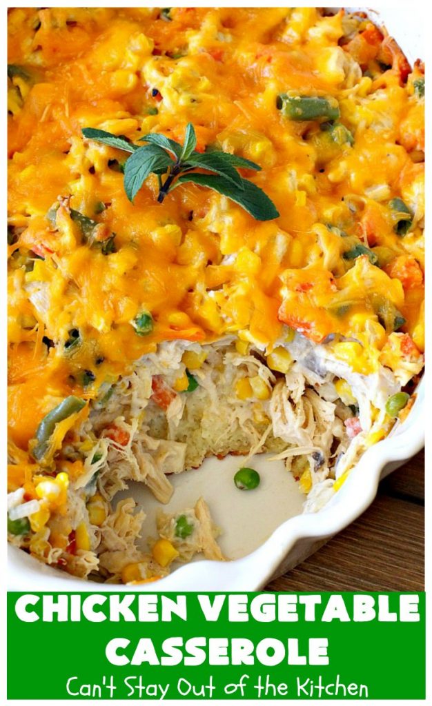 Chicken Vegetable Casserole | Can't Stay Out of the Kitchen | this #chicken #casserole is a delicious one-dish meal for busy week night dinners. We found it sumptuous as well as economical! Great way to use up leftover #RotisserieChicken too. #ChickenCasserole #ChickenVegetableCasserole #CheddarCheese #MixedVegetables