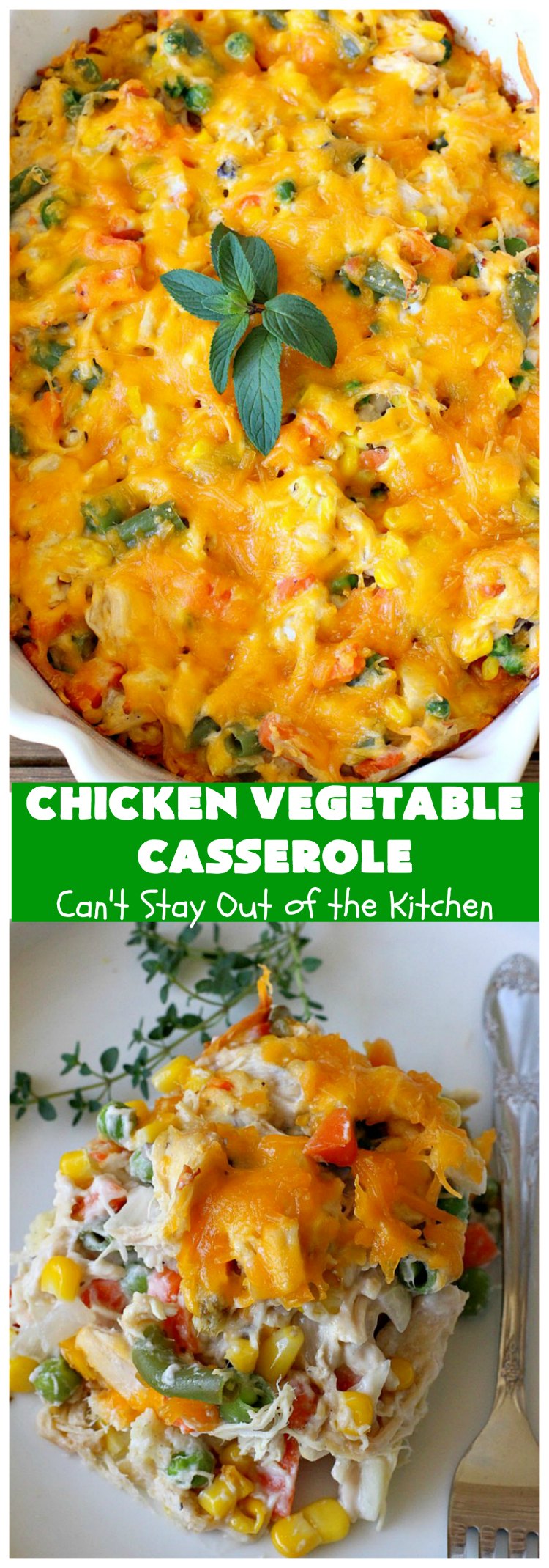 Chicken Vegetable Casserole | Can't Stay Out of the Kitchen | this #chicken #casserole is a delicious one-dish meal for busy week night dinners. We found it sumptuous as well as economical! Great way to use up leftover #RotisserieChicken too. #ChickenCasserole #ChickenVegetableCasserole #CheddarCheese #MixedVegetables