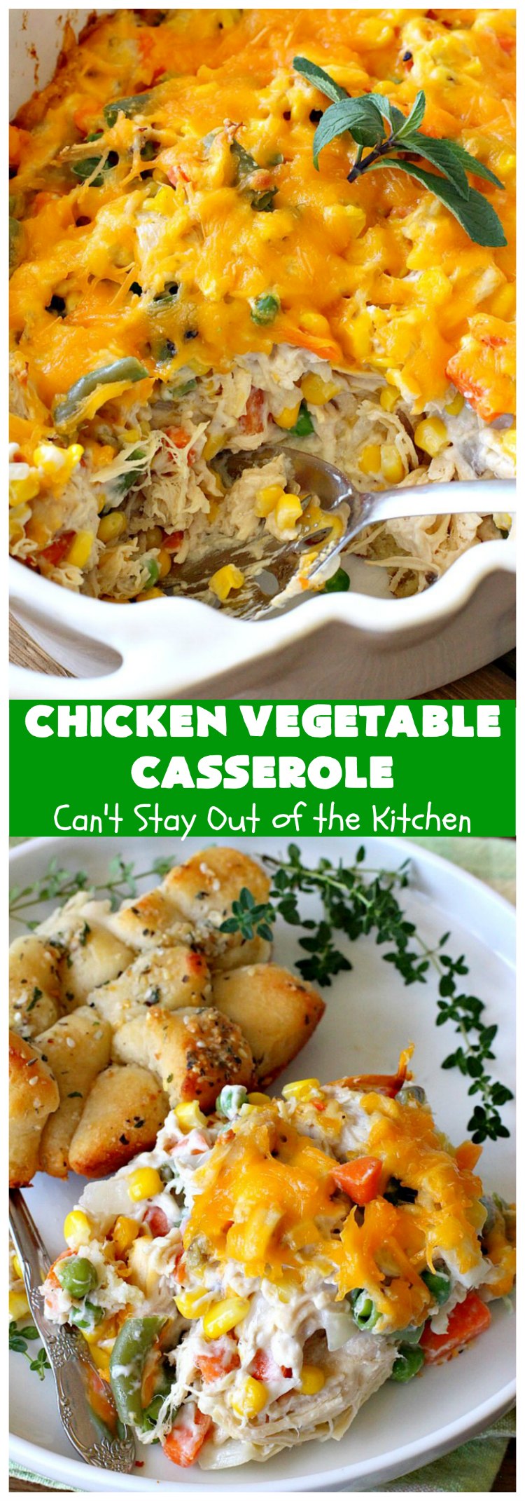 Chicken Vegetable Casserole | Can't Stay Out of the Kitchen | this #chicken #casserole is a delicious one-dish meal for busy week night dinners. We found it sumptuous as well as economical! Great way to use up leftover #RotisserieChicken too. #ChickenCasserole #ChickenVegetableCasserole #CheddarCheese #MixedVegetables