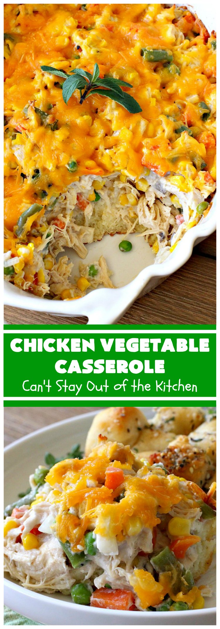 Chicken Vegetable Casserole | Can't Stay Out of the Kitchen | this #chicken #casserole is a delicious one-dish meal for busy week night dinners. We found it sumptuous as well as economical! Great way to use up leftover #RotisserieChicken too. #ChickenCasserole #ChickenVegetableCasserole #CheddarCheese #MixedVegetables