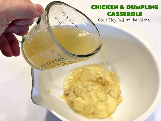Chicken and Dumpling Casserole | Can't Stay Out of the Kitchen | this 8-ingredient #chicken entree is so easy. It basically has four layers & each is really simple. None of the layers are stirred together. Instead the #casserole magically bakes up into some of the best chicken & dumplings ever! Great for family or company dinners but without all the work! #chickenanddumplings