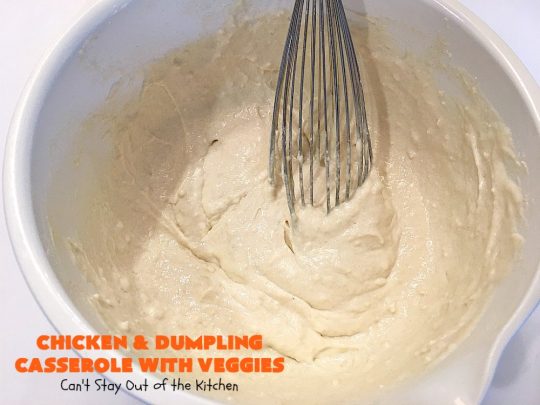 Chicken and Dumpling Casserole with Veggies | Can't Stay Out of the Kitchen | this amazing #chicken #casserole magically makes it's own #noodles as it bakes. It's an awesome #recipe that everyone loves. #carrots #peas #corn