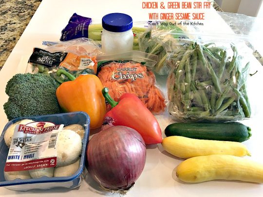 Chicken and Green Bean Stir Fry with Ginger Sesame Sauce | Can't Stay Out of the Kitchen | this delicious main dish uses lots of fresh veggies in a fantastic ginger sesame sauce. Healthy, low calorie, #glutenfree. #chicken