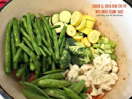 Chicken and Green Bean Stir Fry with Ginger Sesame Sauce | Can't Stay Out of the Kitchen | this delicious main dish uses lots of fresh veggies in a fantastic ginger sesame sauce. Healthy, low calorie, #glutenfree. #chicken