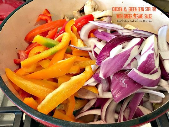 Chicken and Green Bean Stir Fry with Ginger Sesame Sauce | Can't Stay Out of the Kitchen | this delicious main dish uses lots of fresh veggies in a fantastic ginger sesame sauce. Healthy, low calorie, #glutenfree. #chicken
