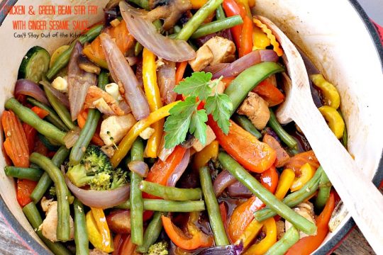 Chicken and Green Bean Stir Fry with Ginger Sesame Sauce | Can't Stay Out of the Kitchen | this delicious main dish uses lots of fresh veggies in a fantastic ginger sesame sauce. Healthy, low calorie, #glutenfree. #chicken