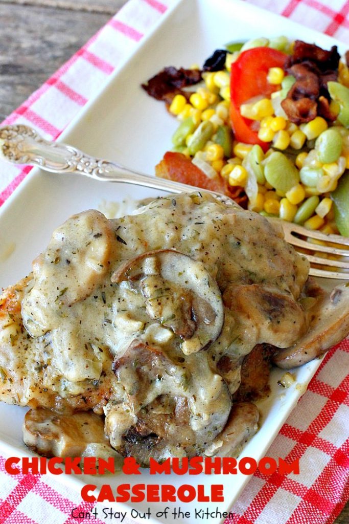 Chicken and Mushroom Casserole | Can't Stay Out of the Kitchen | this is a fantastic #chicken #casserole #recipe that has a delicious gravy with onions, #mushrooms & garlic. It's seasoned to perfection and wonderful for #holiday or company dinners. #glutenfree