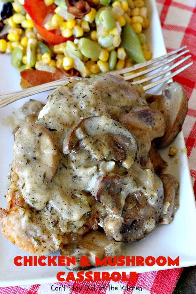 Chicken and Mushroom Casserole | Can't Stay Out of the Kitchen | this is a fantastic #chicken #casserole #recipe that has a delicious gravy with onions, #mushrooms & garlic. It's seasoned to perfection and wonderful for #holiday or company dinners. #glutenfree
