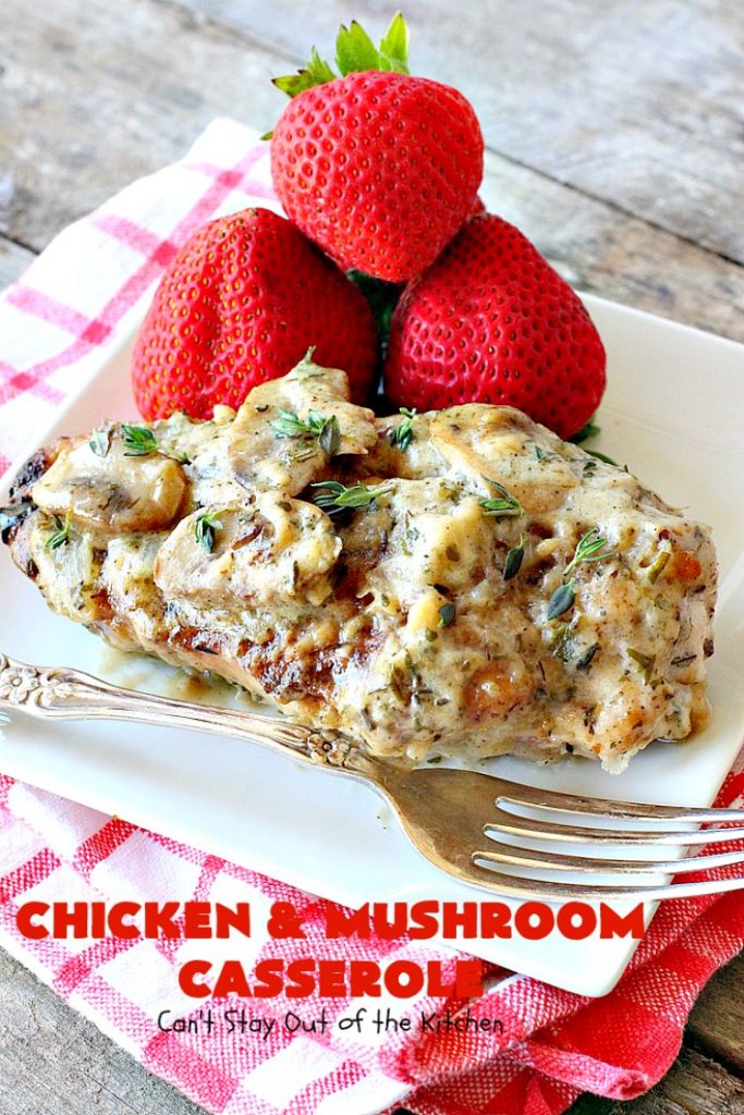 Chicken and Mushroom Casserole | Can't Stay Out of the Kitchen | this is a fantastic #chicken #casserole #recipe that has a delicious gravy with onions, #mushrooms & garlic. It's seasoned to perfection and wonderful for #holiday or company dinners. #glutenfree