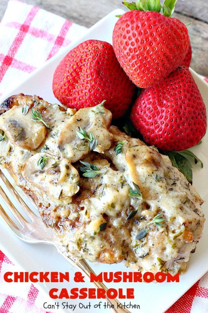 Chicken and Mushroom Casserole | Can't Stay Out of the Kitchen | this is a fantastic #chicken #casserole #recipe that has a delicious gravy with onions, #mushrooms & garlic. It's seasoned to perfection and wonderful for #holiday or company dinners. #glutenfree