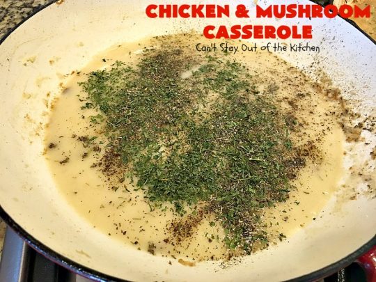 Chicken and Mushroom Casserole | Can't Stay Out of the Kitchen | this is a fantastic #chicken #casserole #recipe that has a delicious gravy with onions, #mushrooms & garlic. It's seasoned to perfection and wonderful for #holiday or company dinners. #glutenfree
