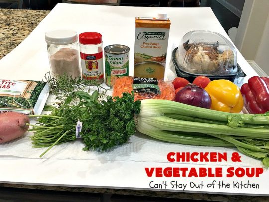 Chicken and Vegetable Soup | Can't Stay Out of the Kitchen | this delicious #soup is is terrific comfort food for cold, winter nights. It's #healthy, #LowCalorie #DairyFree & #GlutenFree. #chicken #corn #peas #carrots #tomatoes #ChickenAndVegetableSoup