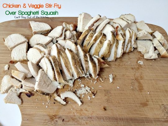 Chicken & Veggie Stir-Fry Over Spaghetti Squash | Can't Stay Out of the Kitchen | fabulous #stirfry dish with #chicken and a ton of #veggies. Healthy, #lowcalorie and #glutenfree.
