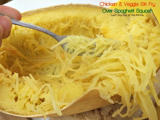 Chicken & Veggie Stir-Fry Over Spaghetti Squash | Can't Stay Out of the Kitchen | fabulous #stirfry dish with #chicken and a ton of #veggies. Healthy, #lowcalorie and #glutenfree.