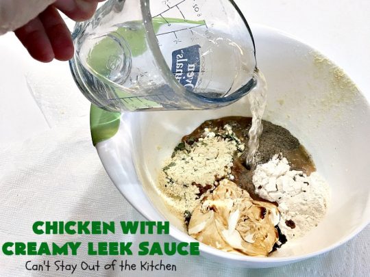 Chicken with Creamy Leek Sauce | Can't Stay Out of the Kitchen | this delicious #chicken #recipe is cooked with a heavenly #LeekSauce. It's quick & easy to prepare & uses only a handful of ingredients. Wonderful for company or #holiday dinners. #ChickenWithCreamyLeekSauce #leeks #KnorrsLeekSoupMix #EasyChickenRecipe #HolidayDinner