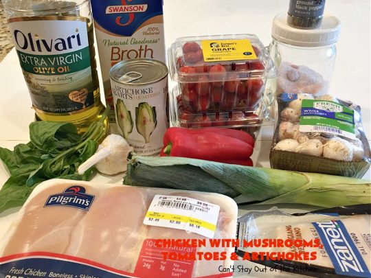 Chicken with Mushrooms, Tomatoes and Artichokes | Can't Stay Out of the Kitchen | this scrumptious one-dish #chicken skillet dinner is the perfect entree for weeknights. It only takes about 30 minutes, plus it's #healthy, #LowCalorie #CleanEating & #GlutenFree. #tomatoes #mushrooms #artichokes #30MinuteMeal #EasyOneDishMeal #ChickenWithMushroomsTomatoesAndArtichokes