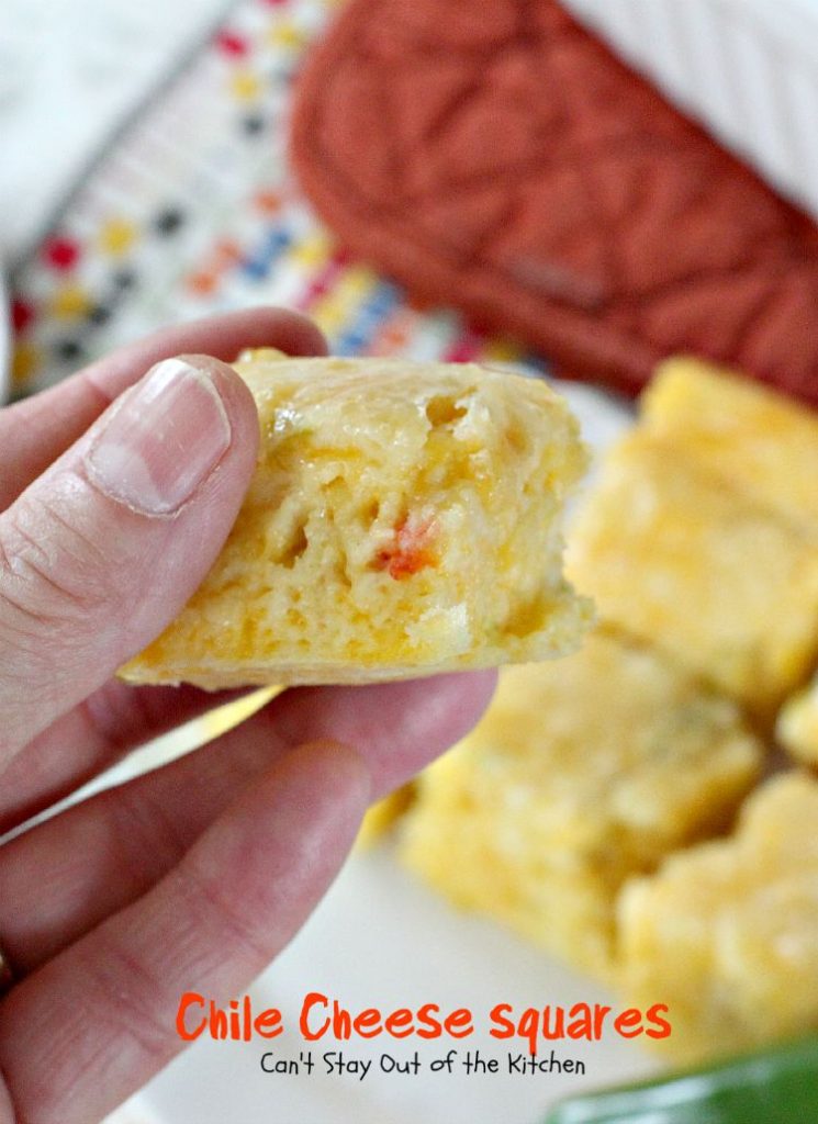 Chile Cheese Squares | Can't Stay Out of the Kitchen | this fabulous #Tex-Mex side dish can be served for #breakfast as a side with chili or soup or as an #appetizer.