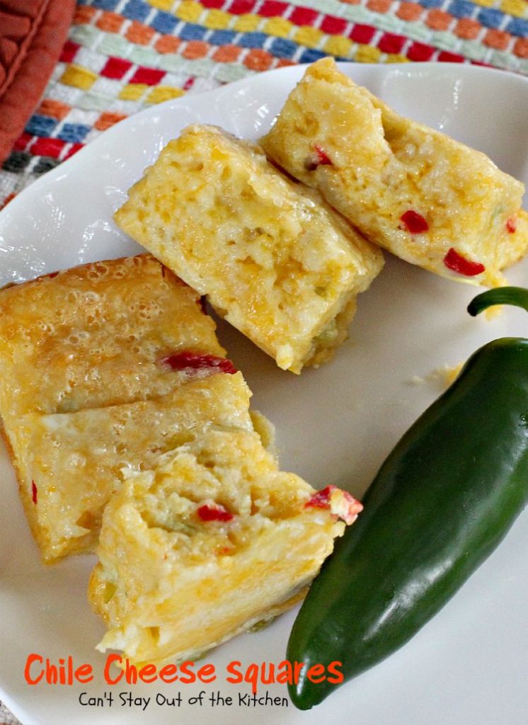 Chile Cheese Squares | Can't Stay Out of the Kitchen | this fabulous #Tex-Mex side dish can be served for #breakfast as a side with chili or soup or as an #appetizer.