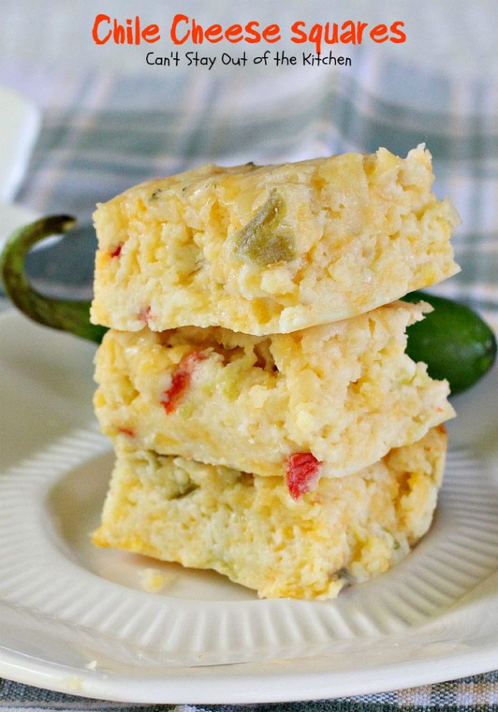 Chile Cheese Squares | Can't Stay Out of the Kitchen | this fabulous #Tex-Mex side dish can be served for #breakfast as a side with chili or soup or as an #appetizer.