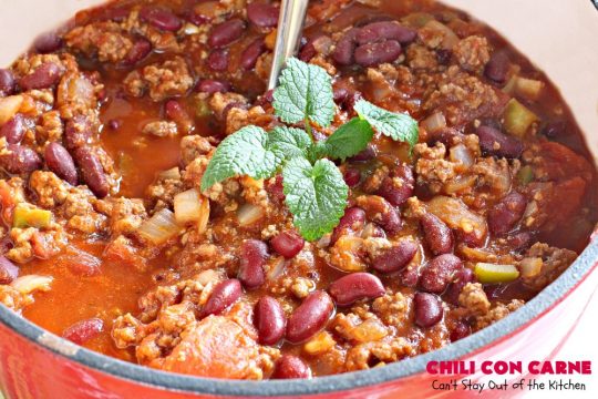 Favorite Chili Con Carne | Can't Stay Out of the Kitchen | this is our favorite #chili recipe. Perfect comfort food for fall & winter nights! #soup #glutenfree