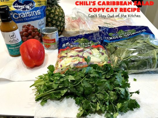 Chili's Caribbean Salad Copycat Recipe with Honey-Lime Dressing | Can't Stay Out of the Kitchen | this is a spectacular #CopyCat #recipe of this favorite #salad. The #SaladDressing is also fantastic. #GlutenFree #chicken #pineapple #MandarinOranges #HoneyLimeDressing #ChilisCaribbeanSalad #ChilisCaribbeanSaladCopycatRecipeWithHoneyLimeDressing
