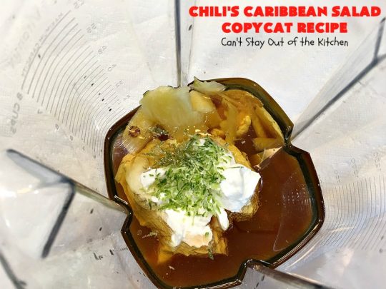 Chili's Caribbean Salad Copycat Recipe with Honey-Lime Dressing | Can't Stay Out of the Kitchen | this is a spectacular #CopyCat #recipe of this favorite #salad. The #SaladDressing is also fantastic. #GlutenFree #chicken #pineapple #MandarinOranges #HoneyLimeDressing #ChilisCaribbeanSalad #ChilisCaribbeanSaladCopycatRecipeWithHoneyLimeDressing