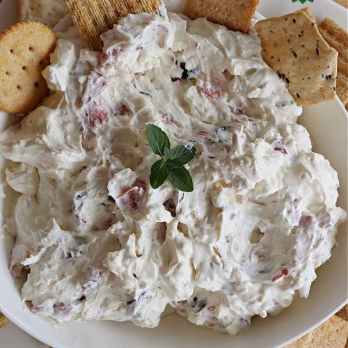 Chipped Beef Dip | Can't Stay Out of the Kitchen | this #Keto-friendly #appetizer is marvelous for #tailgating parties & potlucks. It's also great for sporting events like the #SuperBowl, #MarchMadness, #NBAFinals or the #StanleyCupFinals! It's quick & easy to toss together & is served at room temperature. This 5-ingredient #recipe is wonderful on crackers or Bagel Chips or served with fresh veggies. #GlutenFree #ChippedBeefDip