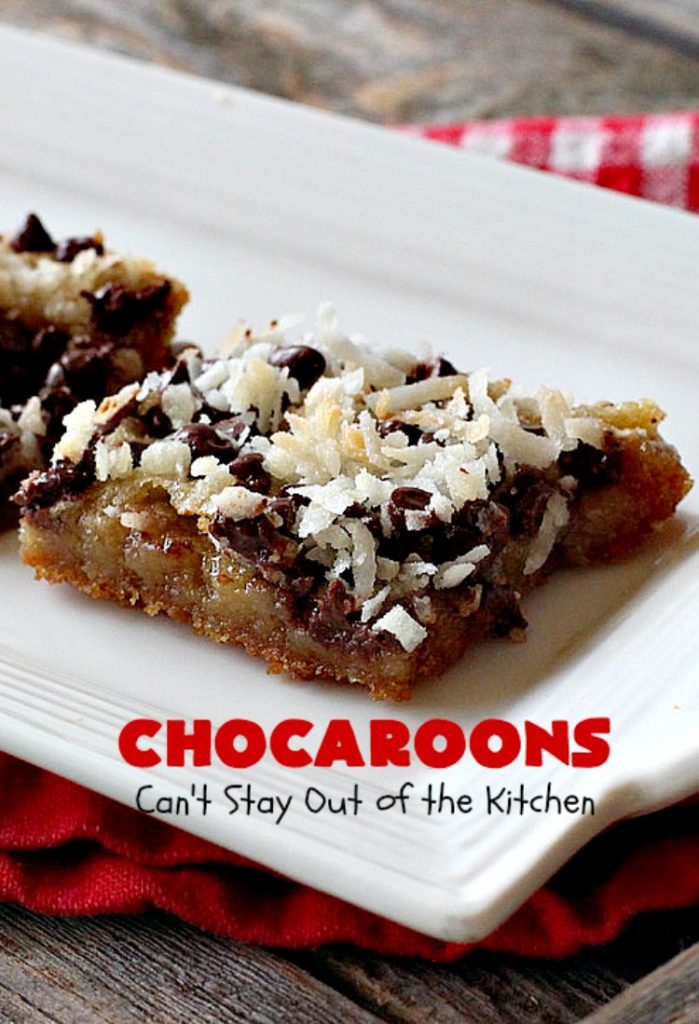 Chocaroons | Can't Stay Out of the Kitchen | these #chocolate & #coconut #brownies will have you drooling after the first bite! So quick & easy, you can have these ready to eat in 30 minutes! Great for #tailgating or #holiday parties. #dessert
