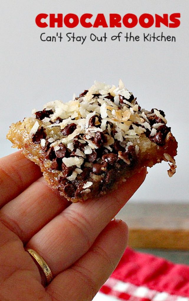 Chocaroons | Can't Stay Out of the Kitchen | these #chocolate & #coconut #brownies will have you drooling after the first bite! So quick & easy, you can have these ready to eat in 30 minutes! Great for #tailgating or #holiday parties. #dessert