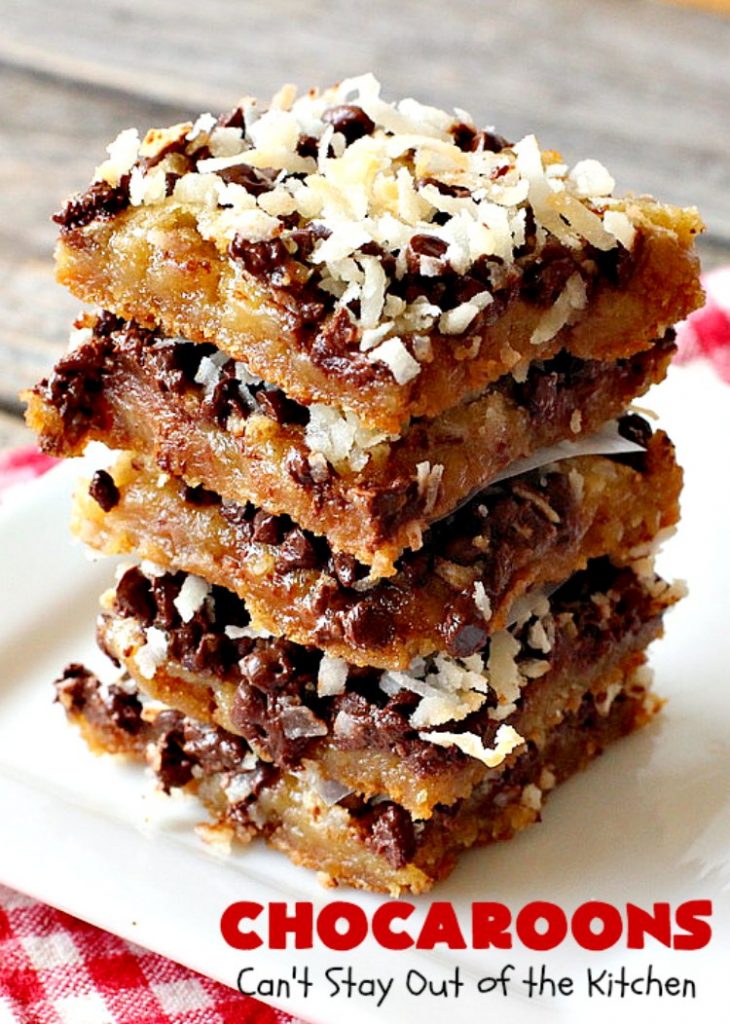 Chocaroons | Can't Stay Out of the Kitchen | these #chocolate & #coconut #brownies will have you drooling after the first bite! So quick & easy, you can have these ready to eat in 30 minutes! Great for #tailgating or #holiday parties. #dessert